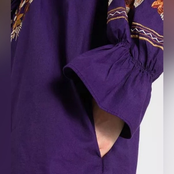 FREE PEOPLE FLEUR DU JOUR OFF-THE-SHOULDER EMBROIDERY DRESS PURPLE Sz L - Picture 11 of 13